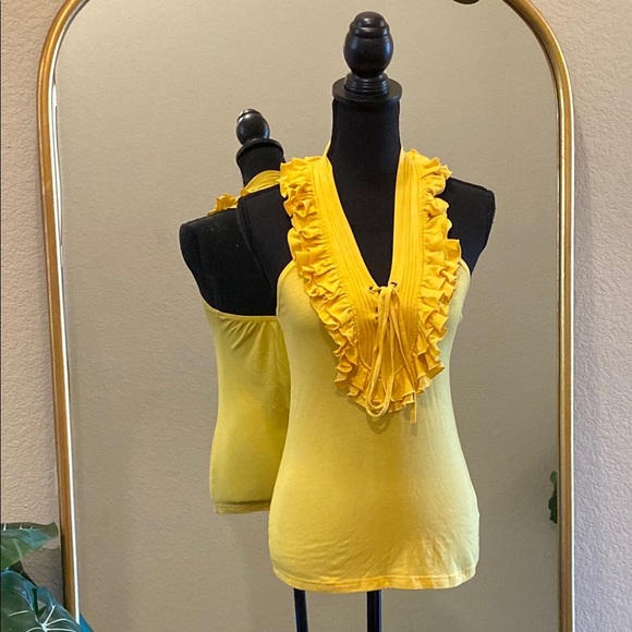 Aziz Yellow Ruffled Women's Top Size M - Picture 1 of 7